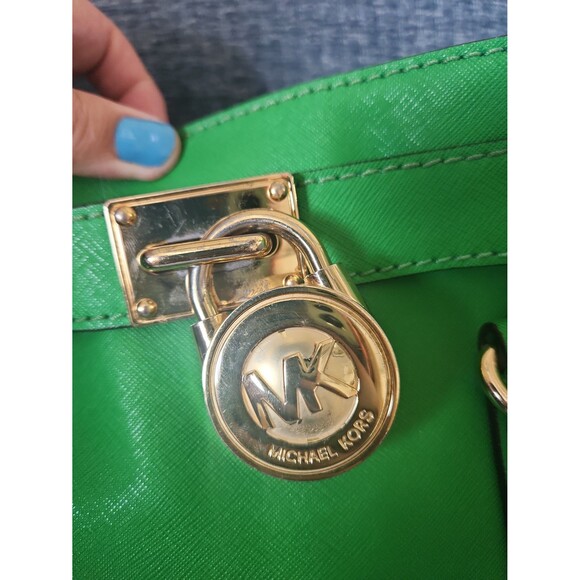 Michael Kors Green Leather Hamilton Satchel Shoulder Bag - Picture 2 of 12